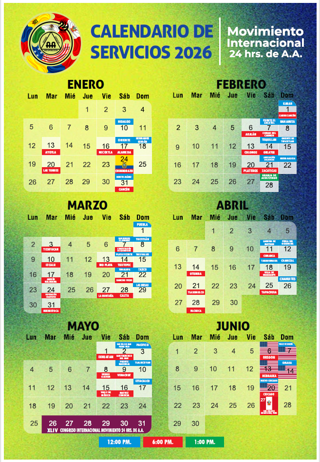 Calendario de servicios 2026 - Enero a Junio